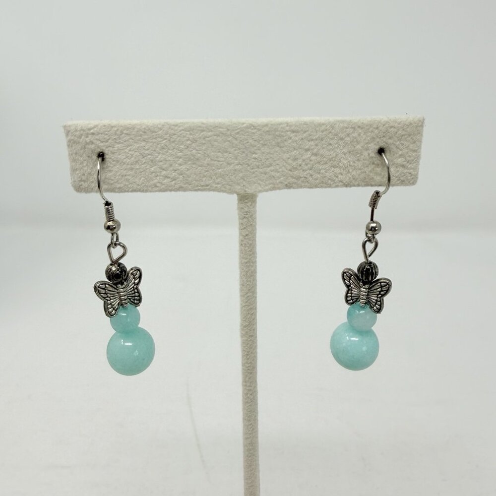 Shop LC Blue Quartzite Beaded Butterfly‎ Dangle Earrings in Silvertone 5268